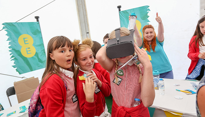 School children using a VR Headset