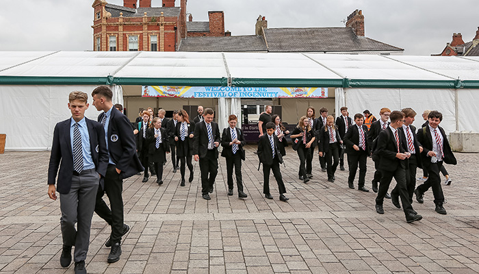 School pupils leaving the festival